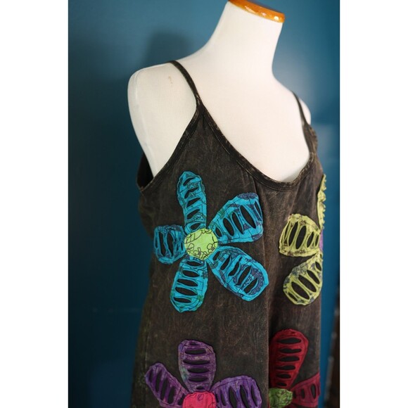Women’s Asymmetrical Tank Top Embroidered Floral Patches Hippie Boho Beachy - Picture 7 of 12